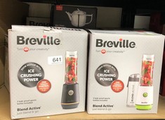 QUANTITY OF ITEMS TO INCLUDE BREVILLE BLEND ACTIVE PERSONAL BLENDER & SMOOTHIE MAKER | 350W | 2 PORTABLE BLEND ACTIVE BOTTLES (600ML) | LEAK PROOF LIDS | WHITE & GREEN [VBL246]: LOCATION - I RACK