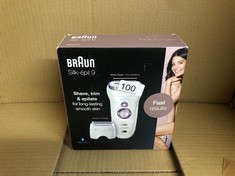 BRAUN SILK-ÉPIL 9 EPILATOR FOR WOMEN, FOR LONG-LASTING HAIR REMOVAL WITH 40 TWEEZERS, ELECTRIC SHAVER & TRIMMER, COOLING GLOVE, WET & DRY, 100% WATERPROOF, 9-710, WHITE.: LOCATION - B RACK