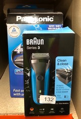 QUANTITY OF ITEMS TO INCLUDE BRAUN SERIES 3 ELECTRIC SHAVER FOR MEN WITH PRECISION BEARD TRIMMER, WET & DRY ELECTRIC RAZOR FOR MEN, UK 2 PIN PLUG, 310, BLACK/BLUE RAZOR: LOCATION - B RACK