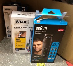 QUANTITY OF ITEMS TO INCLUDE WAHL COLOUR PRO CORDLESS HAIR CLIPPER KIT, NECK DUSTER, COLOUR CODED COMBS, HAIR CLIPPERS FOR MEN, HEAD SHAVER, MEN'S HAIR CLIPPER, EASY HOME HAIRCUTTING, FAMILY HAIRCUTS