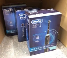 QUANTITY OF ITEMS TO INCLUDE ORAL-B SMART 6 ELECTRIC TOOTHBRUSH FOR ADULTS, APP CONNECTED HANDLE, 3 TOOTHBRUSH HEADS & TRAVEL CASE, 5 MODES, TEETH WHITENING, 2 PIN UK PLUG, 6000N: LOCATION - C RACK