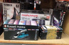 QUANTITY OF ITEMS TO INCLUDE RUSSELL HOBBS DUAL VOLTAGE STEAM GLIDE TRAVEL IRON, 80 ML WATER TANK, STAINLESS STEEL SOLEPLATE, WATER SPRAY, VARIABLE TEMP & STEAM, 1.5M CORD, 830W, 22470: LOCATION - D