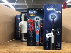 QUANTITY OF ITEMS TO INCLUDE ORAL-B PRO 1 ELECTRIC TOOTHBRUSH FOR ADULTS WITH 3D CLEANING, 1 TOOTHBRUSH HEAD, GUM PRESSURE CONTROL, 2 PIN UK PLUG, BLACK, ELECTRIC TOOTHBRUSH & ACCESSORIES: LOCATION -