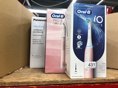 QUANTITY OF ITEMS TO INCLUDE ORAL-B IO3 ELECTRIC TOOTHBRUSHES ADULTS, MOTHERS DAY GIFTS FOR HER / HIM, 1 TOOTHBRUSH HEAD, 3 MODES WITH TEETH WHITENING, 2 PIN UK PLUG, PINK: LOCATION - E RACK