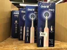 QUANTITY OF ITEMS TO INCLUDE ORAL-B PRO 1 ELECTRIC TOOTHBRUSH FOR ADULTS WITH 3D CLEANING, 1 TOOTHBRUSH HEAD, GUM PRESSURE CONTROL, 2 PIN UK PLUG, PINK: LOCATION - F RACK