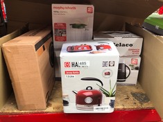 QUANTITY OF ITEMS TO INCLUDE HADEN JERSEY RED KETTLE - 1.5L, INDICATOR LIGHT & PRECISE TEMPERATURE GAUGE, 3000W RAPID BOIL KETTLE - AUTO SHUT-OFF, BOIL-DRY PROTECTION, RETRO KETTLE & HOT WATER BOILER