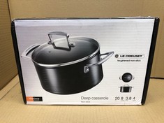 LE CREUSET TOUGHENED NON-STICK DEEP CASSEROLE POT WITH GLASS LID, 20 CM, BLACK, 962006200.: LOCATION - G RACK