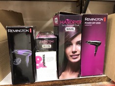 QUANTITY OF ASSORTED ITEMS TO INCLUDE REMINGTON HAIR DRYER : LOCATION - BACK RACK