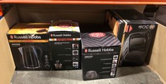 QUANTITY OF ITEMS TO INCLUDE RUSSELL HOBBS GROOVE 2 SLICE TOASTER (HIGH LIFT, EXTRA WIDE SLOTS, 6 BROWNING LEVELS, FROZEN/CANCEL/REHEAT FUNCTION - ILLUMINATED BUTTONS, REMOVABLE CRUMB TRAY, 850W, GRE