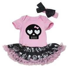 28X  TO INCLUDE PETITE BELLE BLACK SKULL FACE BODYSUIT TUTU BABY DRESS NB-18M (PINK/BLACK CROWN SKULL, 12-18 MONTHS): LOCATION - RACK B