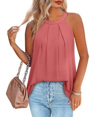 QUANTITY OF ASSORTED ITEMS TO INCLUDE SAMPLE VESTS FOR WOMEN SUMMER TOPS HALTER NECK LADIES CHIFFON SLEEVELESS TANK LIGHT CORAL SIZE 22-24: LOCATION - RACK B