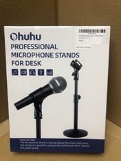 QUANTITY OF ASSORTED ITEMS TO INCLUDE MIC STAND, OHUHU MICROPHONE STAND, ADJUSTABLE MIC STAND DESK WITH 180° ADJUSTABLE CLIP, METAL 5/8" MALE TO 3/8" FEMALE ADAPTER COMPATIBLE WITH BLUE YETI SNOWBALL