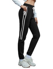 11 X SPECIAL MAGIC WOMEN'S FLEECE LINED JOGGERS SHERPA FLEECE JOGGERS PANTS WINTER THERMAL WARM TROUSERS THICK FURRY FLEECE LINED SWEATPANTS DRAWSTRING JOGGING BOTTOMS , STRIPES-BLACK, L: LOCATION -