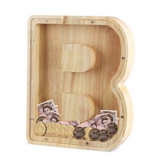 21 X VEYLIN WOODEN LETTER MONEY BOX, PERSONALISED PIGGY BANK, PAPER MONEY COIN BOX FOR KIDS, CLEAR MONEY SAVING BANK FOR BIRTHDAY GIFT HOME DECOR , B - TOTAL RRP £122:: LOCATION - RACK B