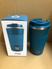 QUANTITY OF ASSORTED ITEMS TO INCLUDE TRAVEL MUG, INSULATED REUSABLE COFFEE CUP WITH SPILL PROOF LID, 510ML, UK BRAND, STAINLESS STEEL, LARGE SIZE, KEEP DRINKS HOT AND COLD, 18OZ, TEAL WITH GRIP : LO