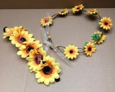 QUANTITY OF ASSORTED ITEMS TO INCLUDE MINKISSY FLOWER HAIR ACCESSORIES 2PCS SUNFLOWER HEADBANDS SUNFLOWER HAIR WREATH HAWAIIAN STRETCH FLOWER HEADBAND FLORAL HEADPIECE FOR WEDDING PARTY FESTIVAL WOME