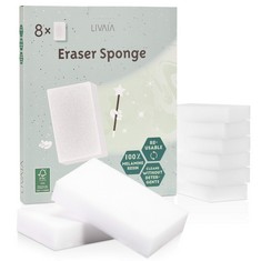 34 X PREMIUM ERASER SPONGE: 8X PRACTICAL DIRT ERASER SPONGES AS STAIN REMOVER FOR ALL SURFACES - CLEANER SPONGE AS FLOOR CLEANER, BATHROOM SPONGE, WALL CLEANER, WHITE SHOE CLEANER - MELAMINE SPONGE L