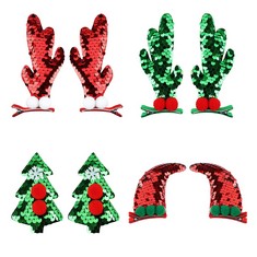 30 X CHRISTMAS HAIR CLIP, 4 PAIRS CHRISTMAS HAIR BARRETTES GLITTER SEQUINS CHRISTMAS ANTLERS HAIR CLIPS RED GREEN XMAS HAIRPIN ACCESSORIES FOR WOMEN AND GIRLS CHRISTMAS PARTY FESTIVAL HAIR DECOR - TO