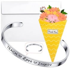 26 X JADIVE TEACHER APPRECIATION GIFTS TEACHER'S DAY BANGLE BRACELET THANK YOU TEACHER GIFTS WITH CARNATION THANK YOU CARD FROM STUDENTS(LOVE INSPIRE TEACH THANK YOU FOR HELPING GROW) - TOTAL RRP £13