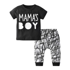 QUANTITY OF KIDS CLOTHES TO INCLUDE FUPALITY BABY BOY OUTFIT SET SUMMER CLOTHES SHORT SLEEVE T SHIRT TOP PRINTED PANTS OUTFITS BLACK ?12-18 MONTHS?,181: LOCATION - RACK E