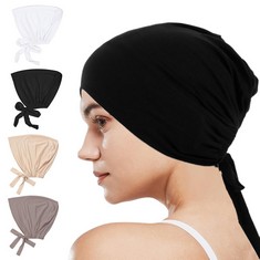 QUANTITY OF MIVAIUN 4PCS WOMEN HIJAB UNDERCAP MUSLIM UNDER HIJAB CAP TIE BACK CLOSURE SOLID COLOR UNDERSCARF HIJAB CAP ADJUSTABLE HIJAB COTTON ELASTIC HIJAB UNDERCAP SLEEP CAP BREATHABLE HIJAB CAP -