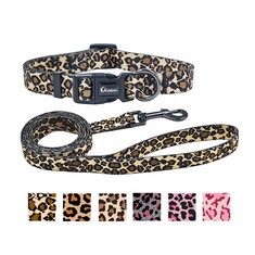 QUANTITY OF ASSORTED ITEMS TO INCLUDE OLAHIBI DOG COLLAR AND LEASH SET, LEOPARD PATTERN, POLYESTER MATERIAL, 150CM MATCHING LEASH, FOR SMALL DOGS.(S, BROWN LEOPARD): LOCATION - RACK E