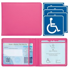 34 X TAPE DISABLED BLUE BADGE HOLDER WALLET FOR CAR, DISABLED BADGE & TIMER HOLDER WALLET WITH 5 DISABLED CAR STICKERS, PU LEATHER PROTECTOR DISABILITY PARKING PERMIT DISCREET COVER HOLOGRAM SAFE - P