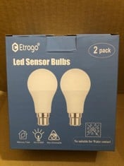 QUANTITY OF ASSORTED ITEMS TO INCLUDE ETROGO BAYONET B22 MOTION SENSOR LED LIGHT LAMP 12W EDISON AUTO ON/OFF 1100LM (WARM WHITE 3000K, PACK OF 2) RRP £367: LOCATION - RACK A