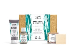 QUANTITY OF ASSORTED ITEMS TO INCLUDE I LOVE NATURALS HAND AND BODY TRIO BERGAMOT AND SEAWEED, BODY WASH, HAND CREAM AND HAND AND BODY SOAP RRP £259: LOCATION - RACK A