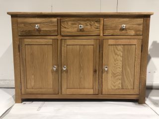 LARGE WOODEN SIDEBOARD WITH 3 DRAWERS AND CUPBOARDS WITH CHROME HANDLES