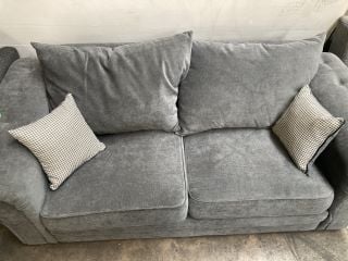 3 SEATER SOFA IN GREY WITH SCATTER BACK CUSHIONS CHESTFIELD DESIGN H:69 W:195 D:85