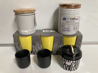 QTY OF KITCHEN ITEMS TO INCLUDE DAEWOO SET OF THREE CANISTERS