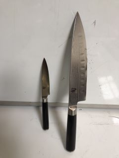 2 X "SHUN PREMIER" KNIVES TO INCLUDE SCALLOPED CHEF KNIFE 8" - 18+ ID MAY BE REQUIRED