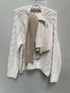 A QTY OF THE WHITE COMPANY CLOTHING TO INCLUDE CABLE AND POINTELLE JUMPER WITH ALPACA SIZE L WINTER WHITE TOTAL  RRP £328