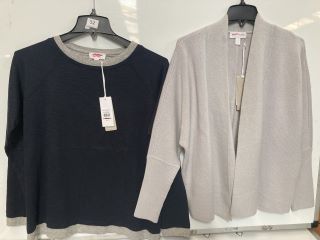 A QTY OF THE WHITE COMPANY CLOTHING TO INCLUDE ORGANIC COTTON DOUBLE LAYER TOP SIZE 14 NAVY GREY/ MARL TOTAL RRP £185.00