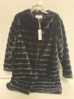 1 X OF THE WHITE COMPANY CLOTHING STRIPE FAUX FUR COAT SIZE S COLOUR BLACK TOTAL RRP £239.00