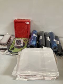 A BOX OF ASSORTED ITEMS TO INCLUDE IPAD CASES AND GAMING MOUSE MATS