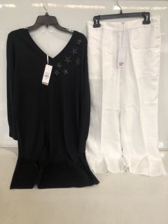 1 X THE WHITE COMPANY ORGANIC COTTON WOOL EMBELLISHED KNIT DRESS BLACK SIZE 14, TO ALSO INCLUDE THE WHITE COMPANY WIDE LEG CROPPED LINEN TROUSER WHITE SIZE 8 TOTAL RRP £227