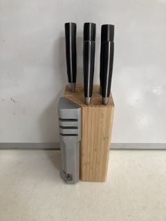 1 X TAYLOR'S KNIFE HENLEY 5 PIECE KNIFE BLOCK SET, TO ALSO INCLUDE WUSTHOF CLASSIC BONING KNIFE (18+ ID MAYBE REQUIRED)