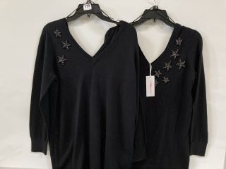 2 X THE WHITE COMPANY ORGANIC COTTON WOOL EMBELLISHED KNIT DRESS BLACK SIZE 8 & 14 TOTAL RRP £258