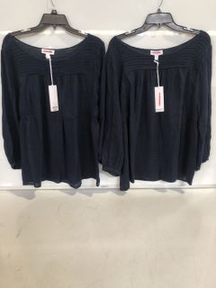 2 X THE WHITE COMPANY LINEN GAUZE PINTUCK BLOUSE NAVY SIZE 10 & SIZE 16 TOTAL RRP £196