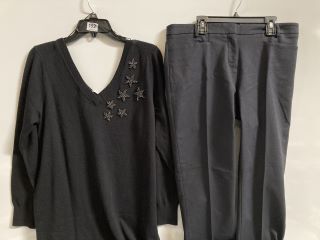 1 X THE WHITE COMPANY ORGANIC COTTON WOOL EMBELLISHED KNIT DRESS BLACK SIZE 14, TO ALSO INCLUDE THE WHITE COMPANY ORGANIC COTTON SLIM LEG TROUSERS SIZE 12 TOTAL RRP £218