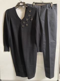 1 X THE WHITE COMPANY ORGANIC COTTON WOOL EMBELLISHED KNIT DRESS BLACK SIZE 18, TO ALSO INCLUDE THE WHITE COMPANY ORGANIC COTTON SLIM LEG TROUSERS SIZE 12 TOTAL RRP £218