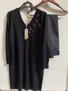 1 X THE WHITE COMPANY ORGANIC COTTON WOOL EMBELLISHED KNIT DRESS BLACK SIZE 12, TO ALSO INCLUDE THE WHITE COMPANY ORGANIC COTTON SLIM LEG TROUSERS SIZE 12 TOTAL RRP £218