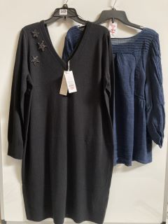 1 X THE WHITE COMPANY ORGANIC COTTON WOOL EMBELLISHED KNIT DRESS BLACK SIZE 16, TO ALSO INCLUDE THE WHITE COMPANY LINEN GAUZE PINTUCK BLOUSE NAVY SIZE 10 TOTAL RRP £227