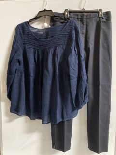 1 X THE WHITE COMPANY LINEN GAUZE PINTUCK BLOUSE NAVY SIZE 10, TO ALSO INCLUDE THE WHITE COMPANY ORGANIC SLIM LEG TROUSERS SIZE 12 TOTAL RRP £187