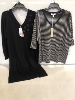 1 X THE WHITE COMPANY ORGANIC COTTON WOOL EMBELLISHED KNIT DRESS BLACK SIZE 14, TO ALSO INCLUDE THE WHITE COMPANY ORGANIC COTTON HEART STRIPE TOP SIZE 12 TOTAL RRP £184