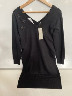 1 X THE WHITE COMPANY JERSEY LACE INSERT BOHO TOP BLACK SIZE 10, TO ALSO INCLUDE THE WHITE COMPANY ORGANIC COTTON WOOL EMBELLISHED KNIT DRESS BLACK SIZE 10 TOTAL RRP £198