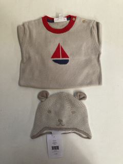 QTY OF ASSORTED THE LITTLE WHITE COMPANY ITEMS TO INCLUDE SAILBOAT JUMPER PEBBLE 12-18MTHS TOTAL RRP £172