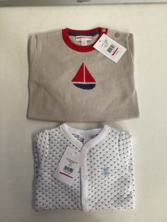 QTY OF ASSORTED THE LITTLE WHITE COMPANY ITEMS TO INCLUDE SAILBOAT JUMPER PEBBLE 12-18 MTHS TOTAL RRP £186